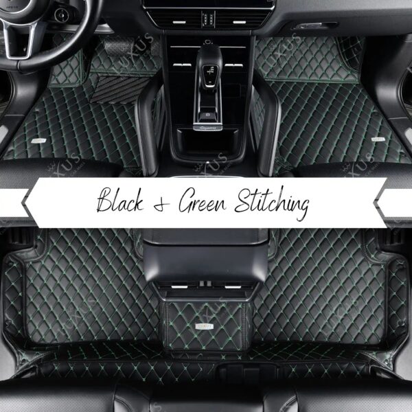 Black & Green Stitching Diamond Luxury Car Mats Set